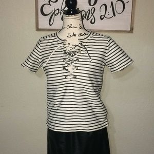 Madewell Stripe LaceUp Top